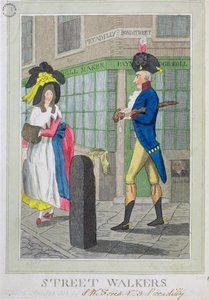 Street Walkers, etset av B. Smith, pub. av S.W. Fores, 1786 (farget etsning) av English School